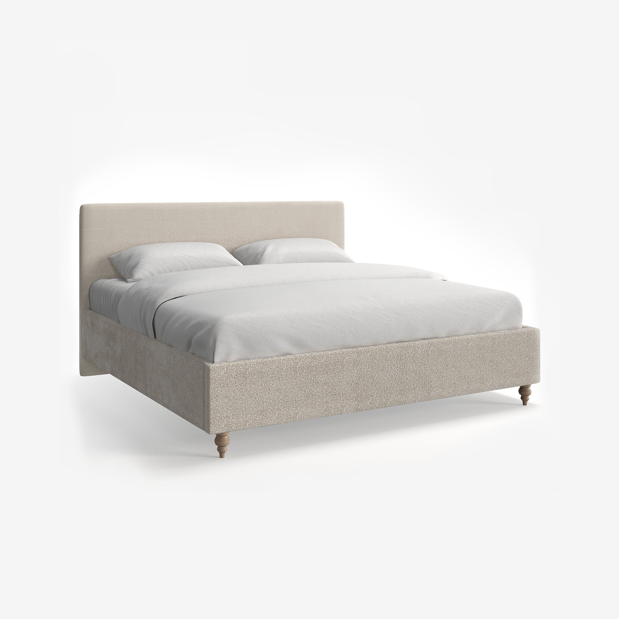 O'Halloran Beige Boucle Upholstered Bed with end-lift Ottoman Storage, Contemporary Interiors, Online Shopping, Craftsmanship, Wooden feet, Bazaar