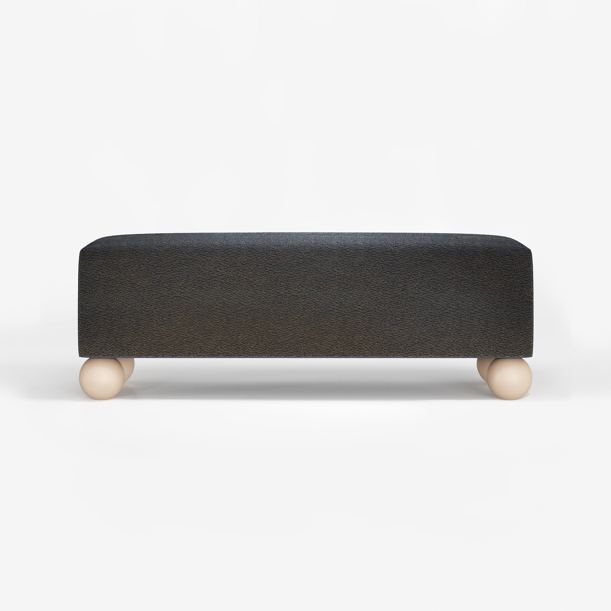 Bazaar, Chenille Fabric Bench, Grey, Spherical Wooden Feet, Contemporary Interiors, Bold Design, Luxury Furniture, Living Room, Bedroom