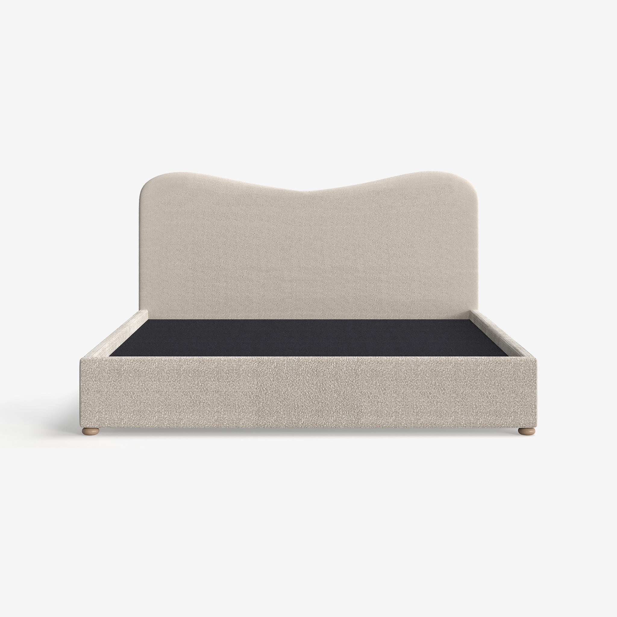 Bozier Beige Boucle Upholstered Bed with Curved Headbaord and end-lift Ottoman Storage, Contemporary Interiors, Online Shopping, Craftsmanship, Wooden feet, Bazaar