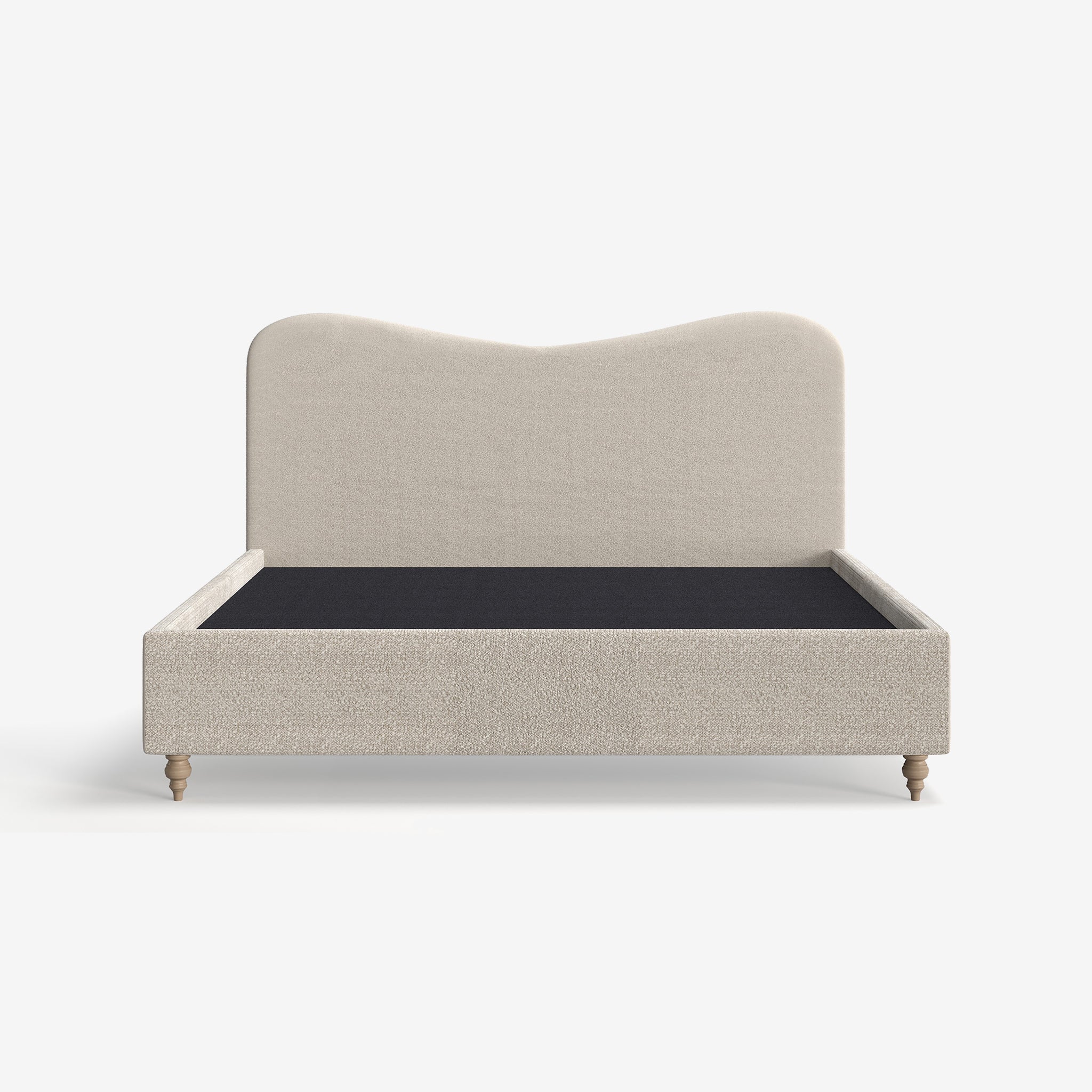 Bozier Beige Boucle Upholstered Bed with Curved Headbaord and end-lift Ottoman Storage, Contemporary Interiors, Online Shopping, Craftsmanship, Wooden feet, Bazaar