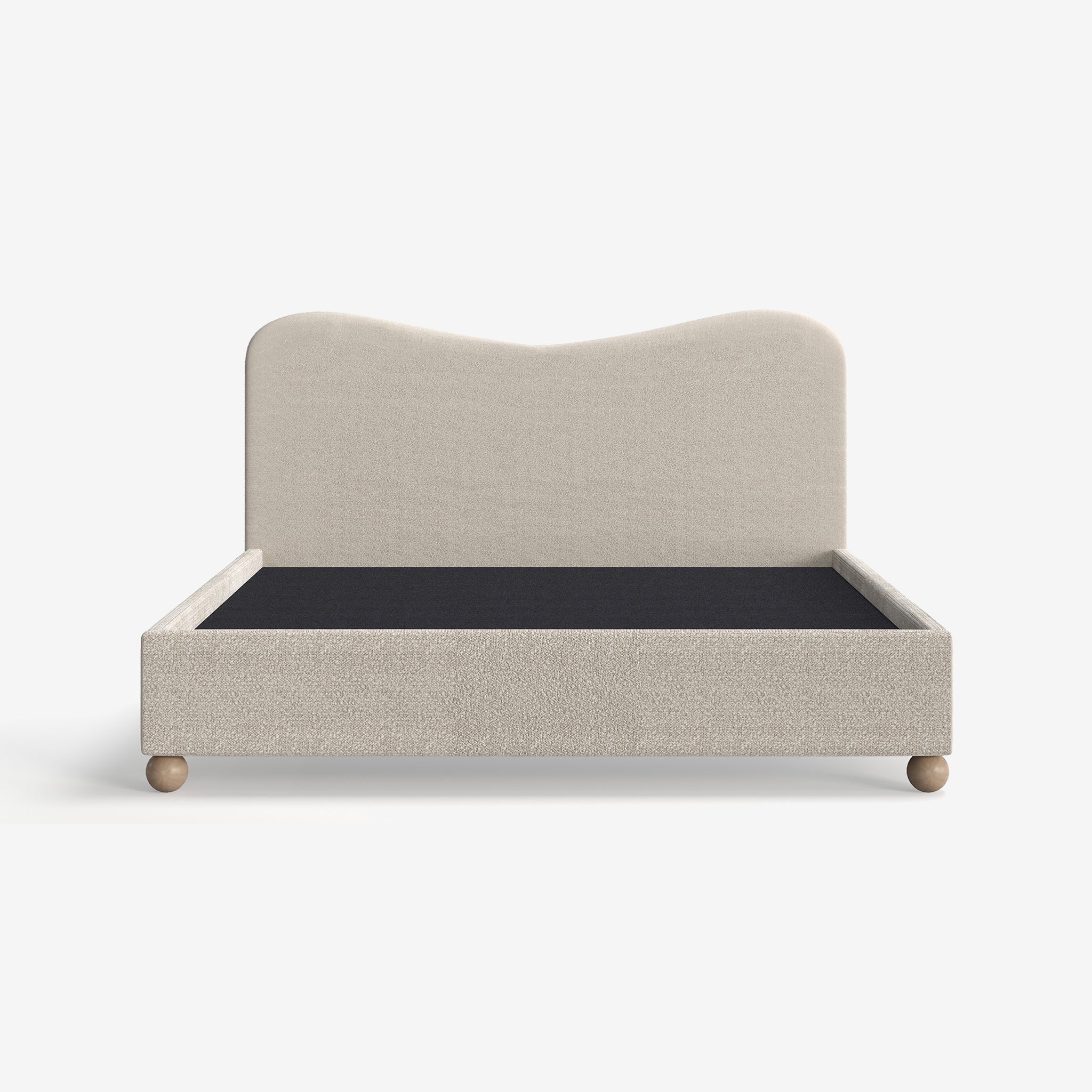 Bozier Beige Boucle Upholstered Bed with Curved Headbaord and end-lift Ottoman Storage, Contemporary Interiors, Online Shopping, Craftsmanship, Wooden feet, Bazaar