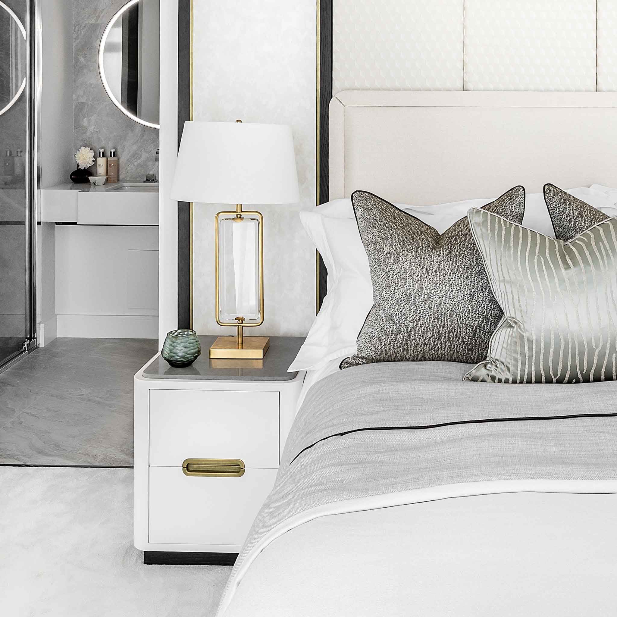Bazaar, Bedside Table, Stone Top, Brass Detail, Lacquer, Contemporary Design