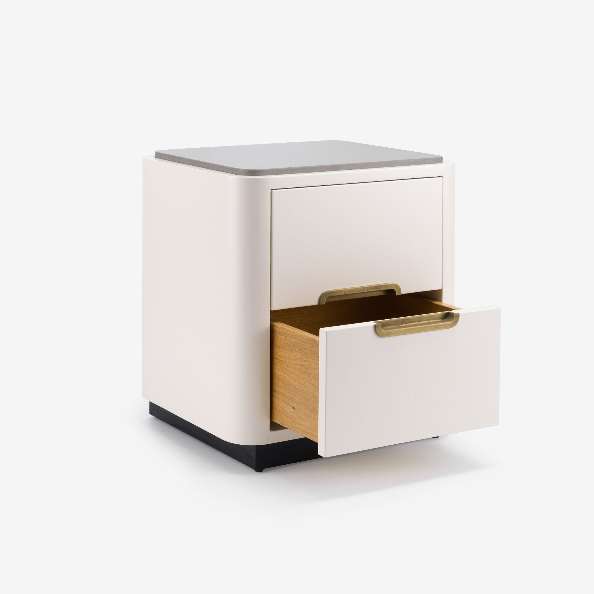 Bazaar, Bedside Table, Stone Top, Brass Detail, Lacquer, Contemporary Design