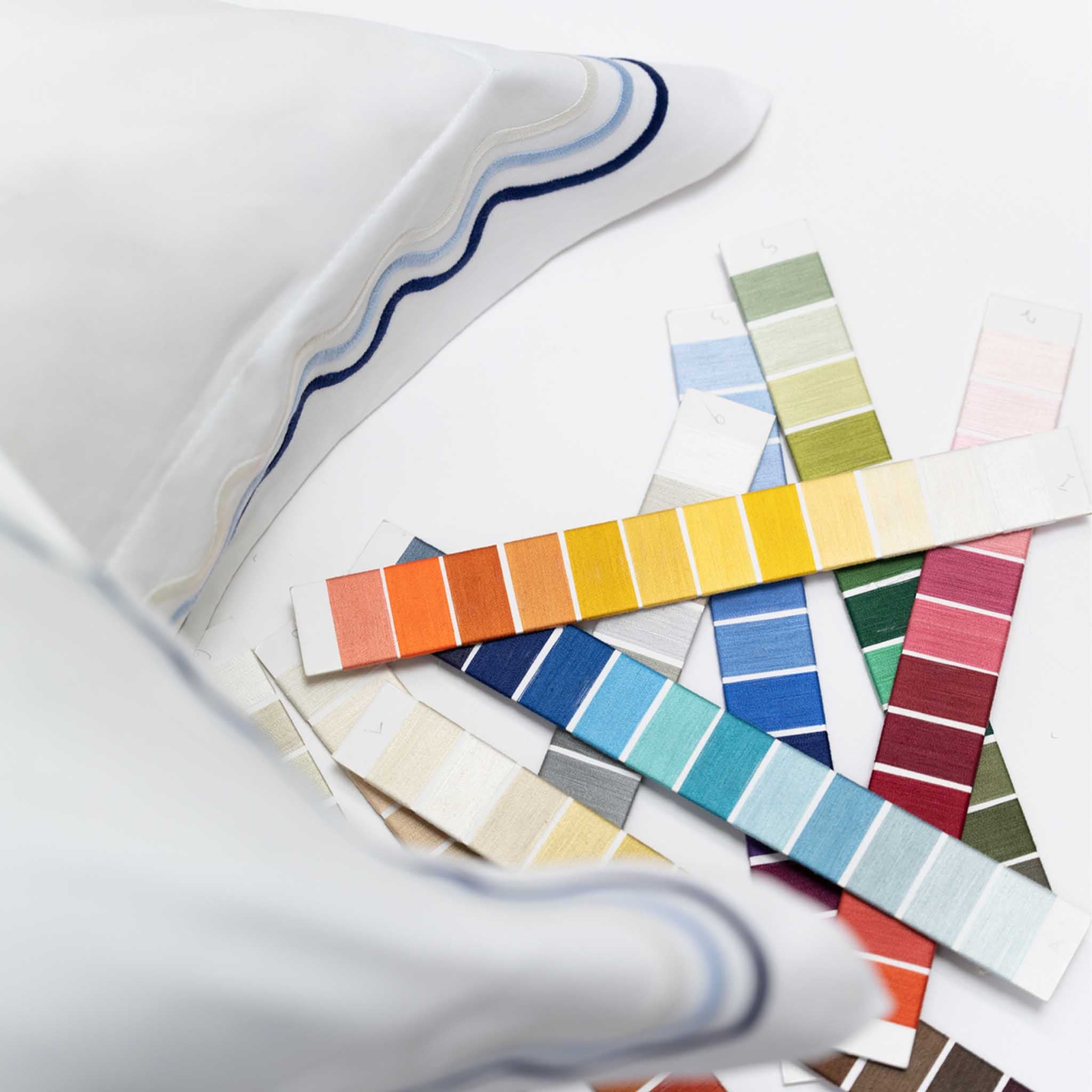 100% Egyptian Cotton Scalloped Luxury Bedding Set, Made in England by Peter Reed, Blue Emroidery