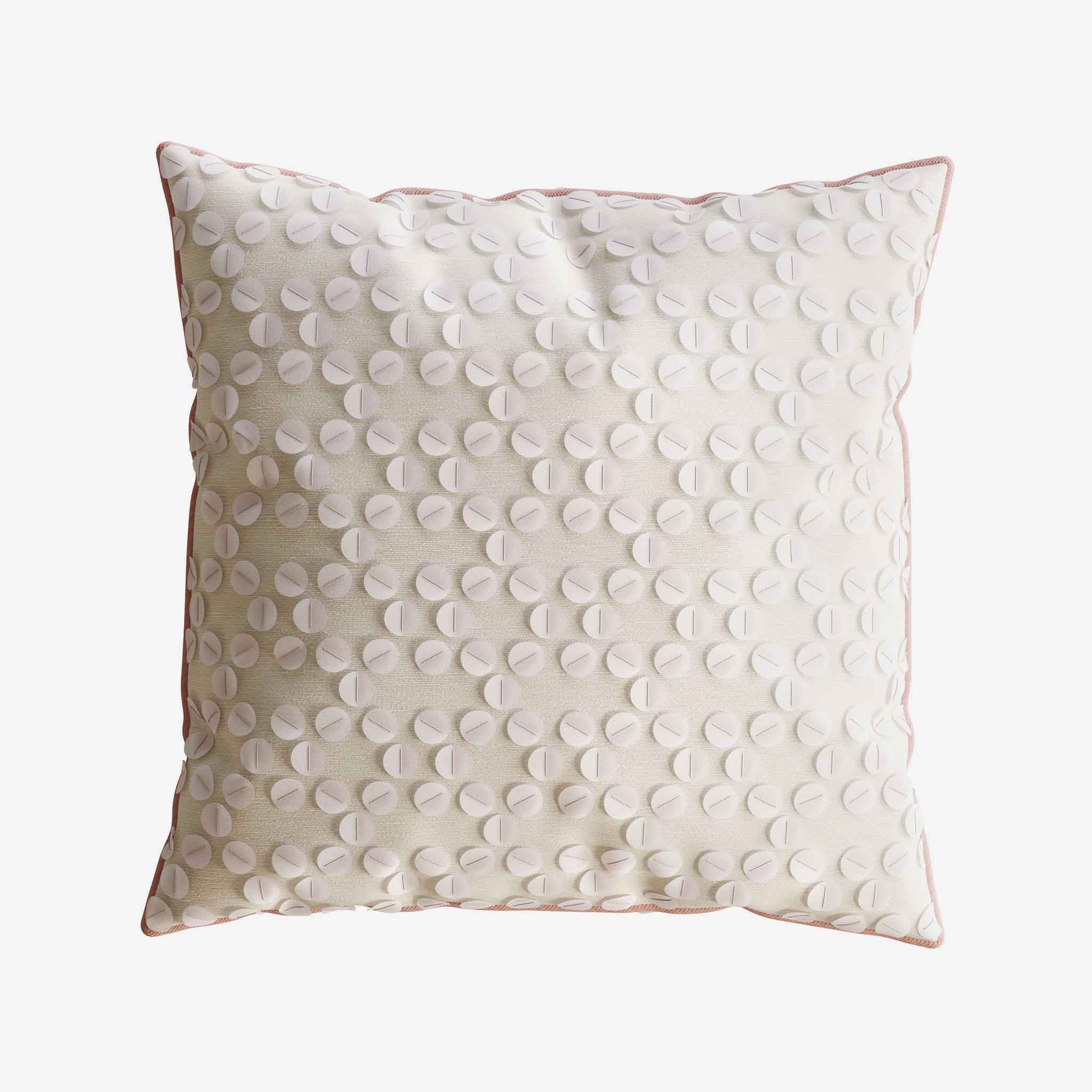 Luxury Cushion, Off-White Fabric, Geometric Pattern, Pink Lining, Bedroom, Living Room