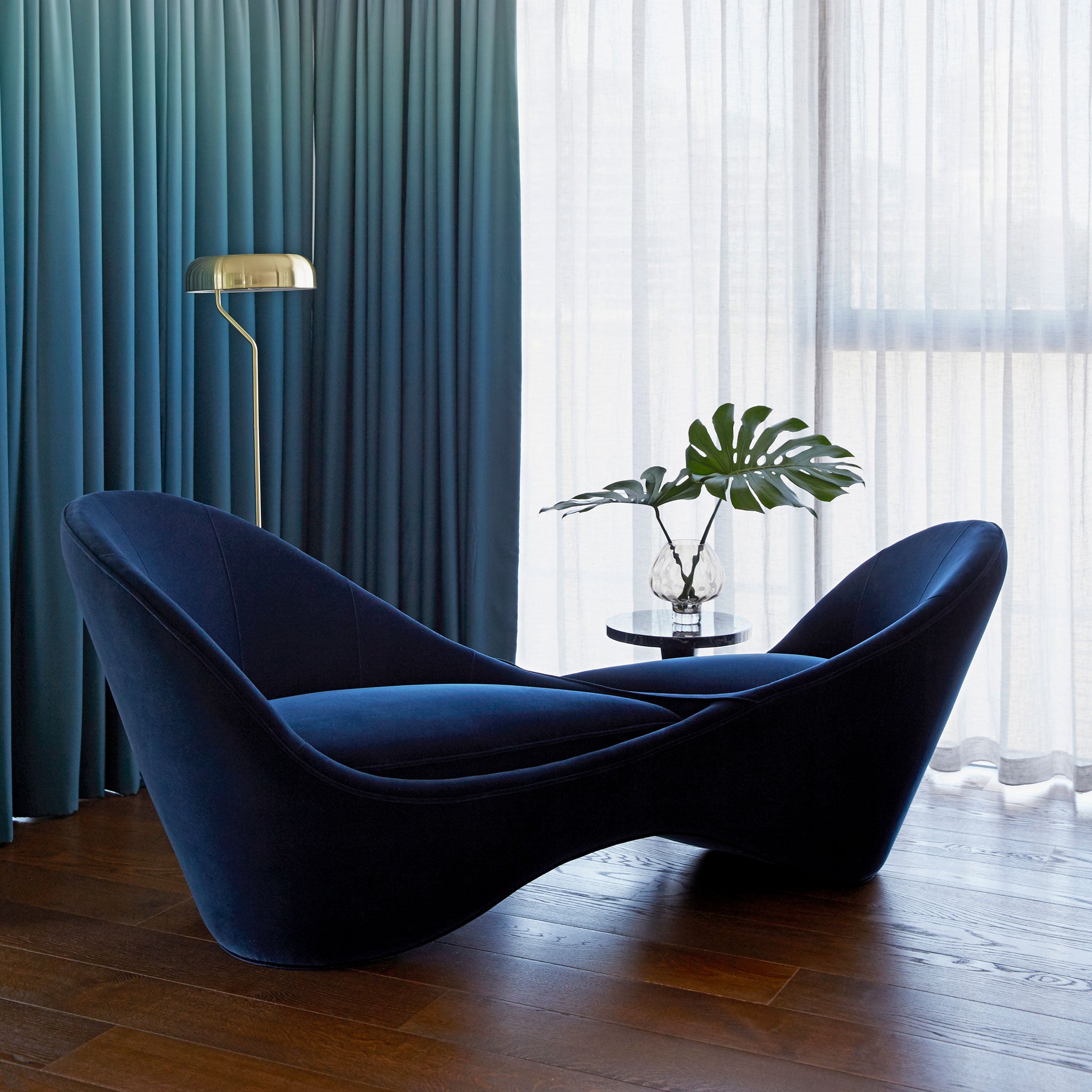 Love Seat, Contemporary Design, Blue Velvet, Luxury Interiors, Bazaar