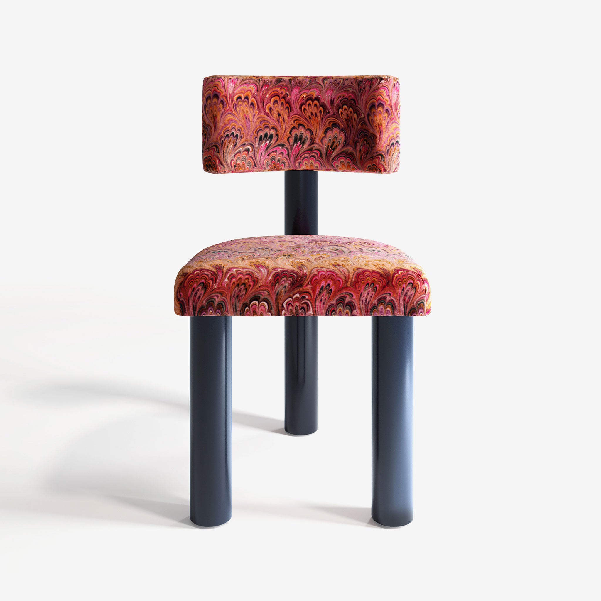 Dining Chair, Pink And Red Marbled Velvet Fabric, Blue Lacquered Frame, Bazaar Brand