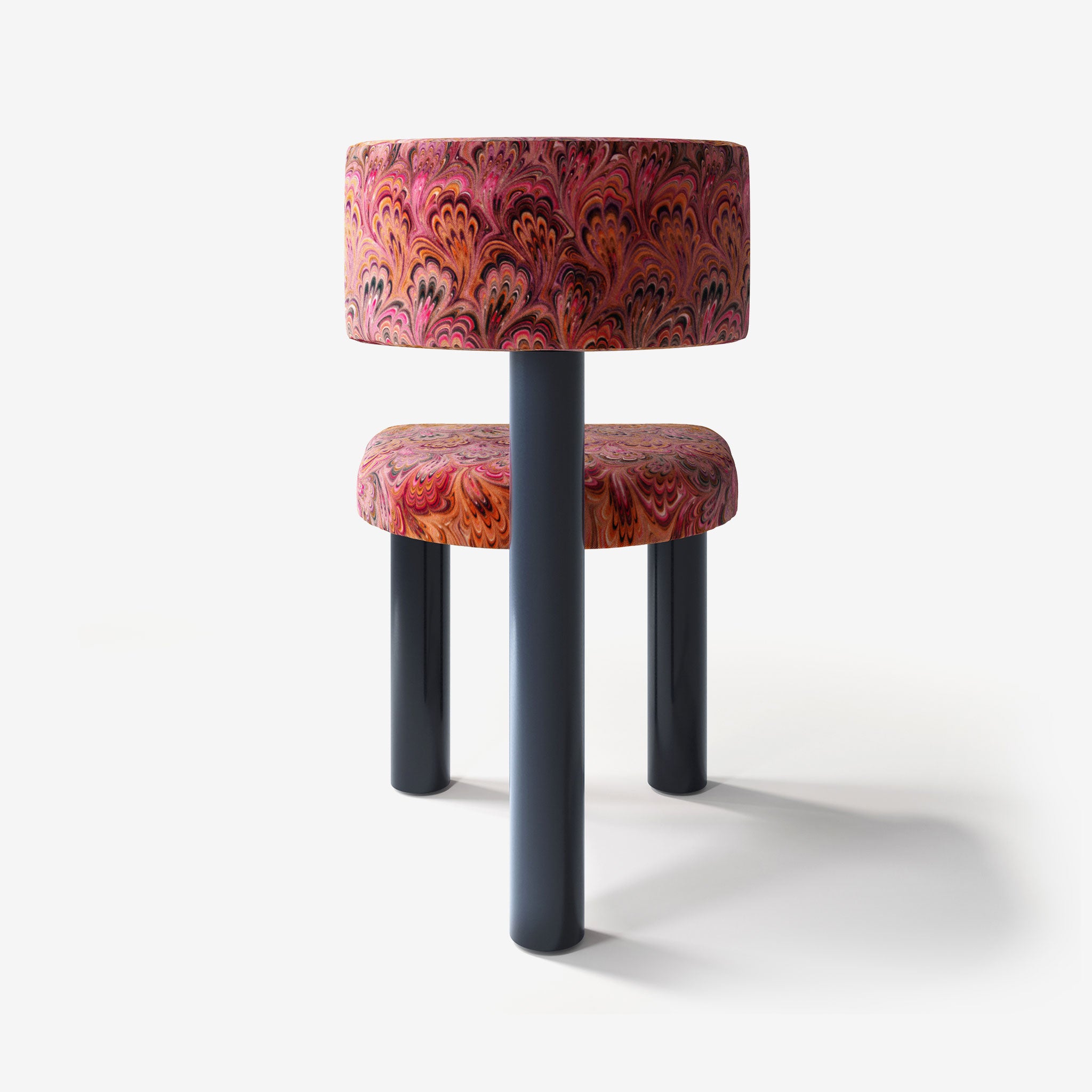 Dining Chair, Pink And Red Marbled Velvet Fabric, Blue Lacquered Frame, Bazaar Brand