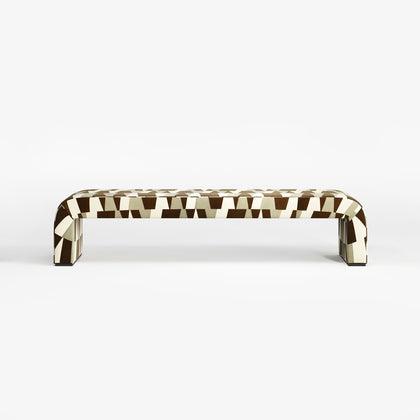 Bazaar,  Geometric Fabric Bench, Contemporary Interiors, Bold Design, Luxury Furniture, Bedroom, Living Room
