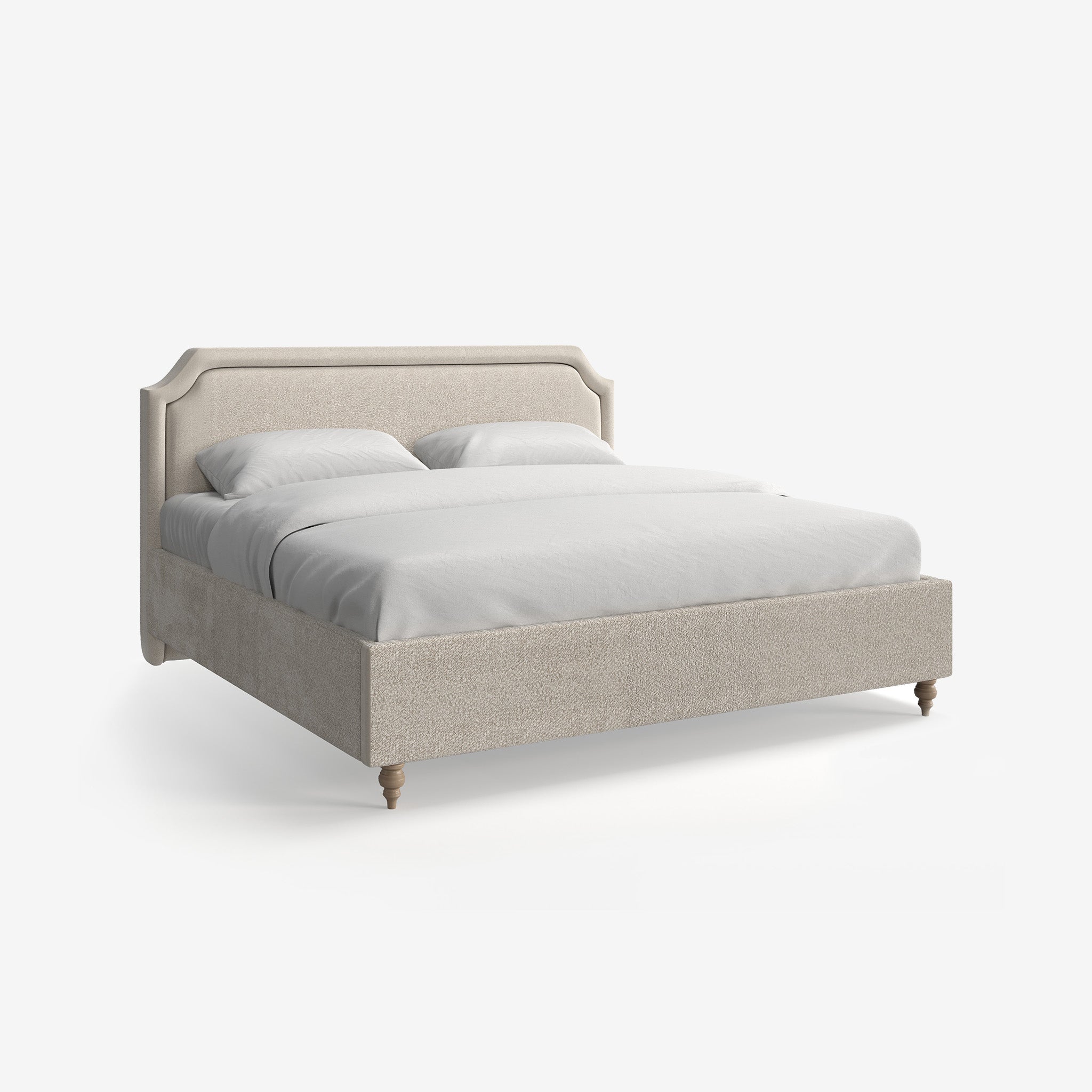 Haley Beige Boucle Upholstered Bed with Fluted Edge Headbaord and end-lift Ottoman Storage, Contemporary Interiors, Online Shopping, Craftsmanship, Wooden feet, Bazaar
