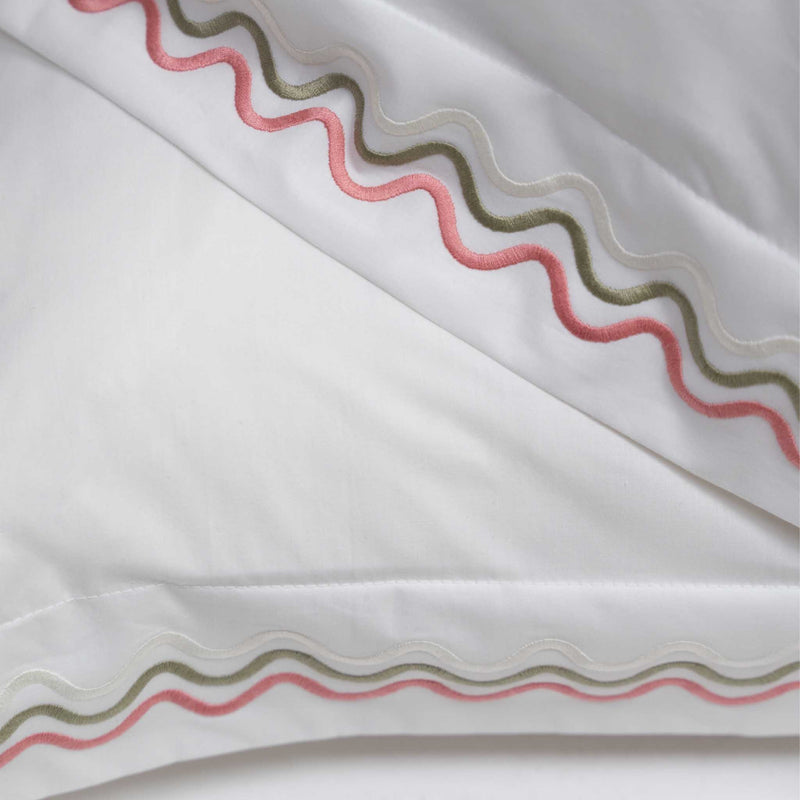 100% Egyptian Cotton Scalloped Luxury Pillowcase Set, Made in England, Peter Reed, Pink & Green 