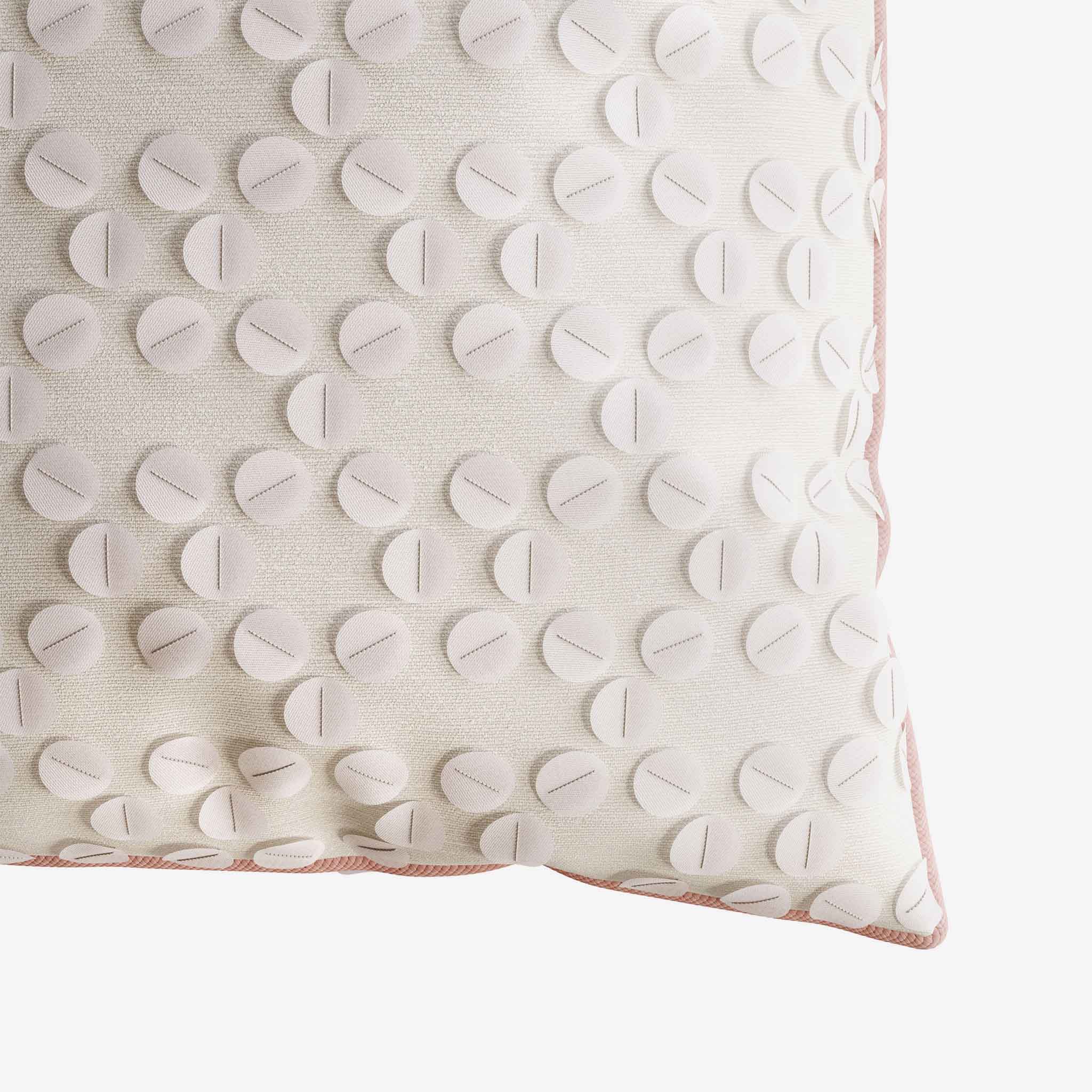 Luxury Cushion, Off-White Fabric, Geometric Pattern, Pink Lining, Bedroom, Living Room