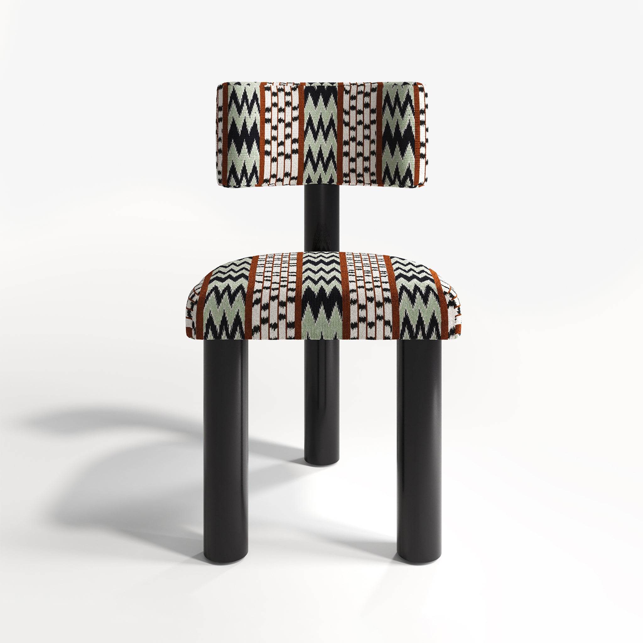 Dining Chair, Black & Beige Ikat Fabric, Black Lacquered Frame, Bazaar Brand