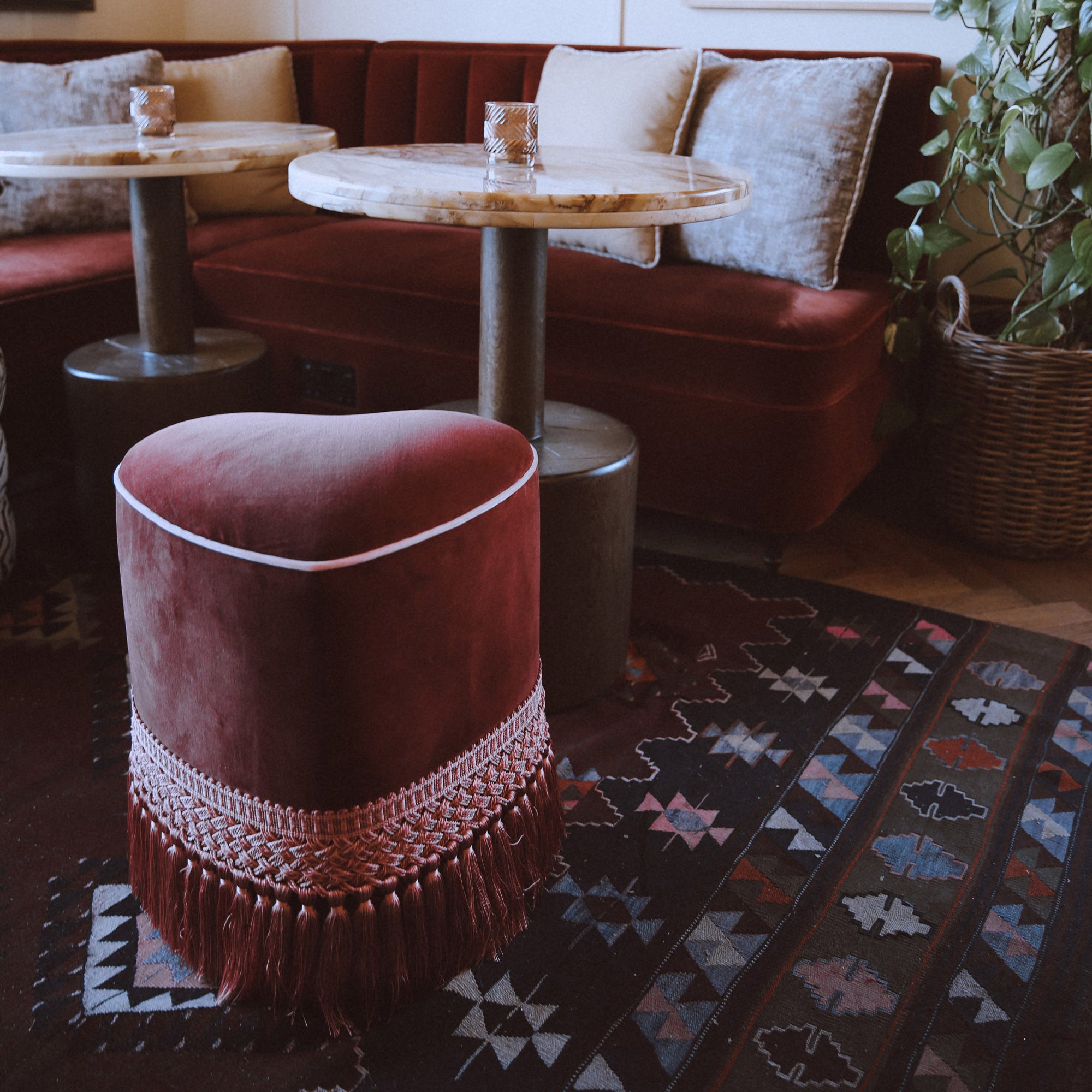The Pink Velvet Heart Shaped Love Stool